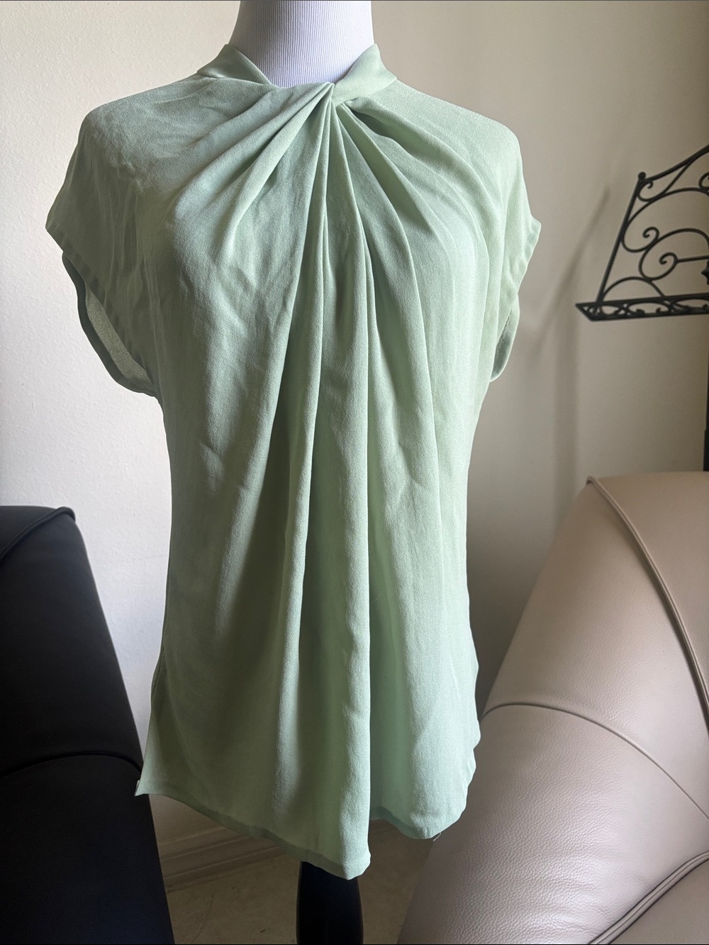 Diane Von Furstenberg Mint Green Pleated Front Blouse